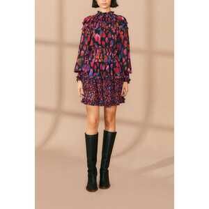 Black Iridescent Leopards Ruffle Mini Dress